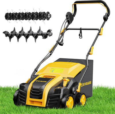 2024 Upgraded  16-Inch 15 Amp Electric Corded Dethatcher & Scarifier, 5-Position Depth Adjustment, 14.5Gal Collection Bag, Increases Lawn Health, EDS16S